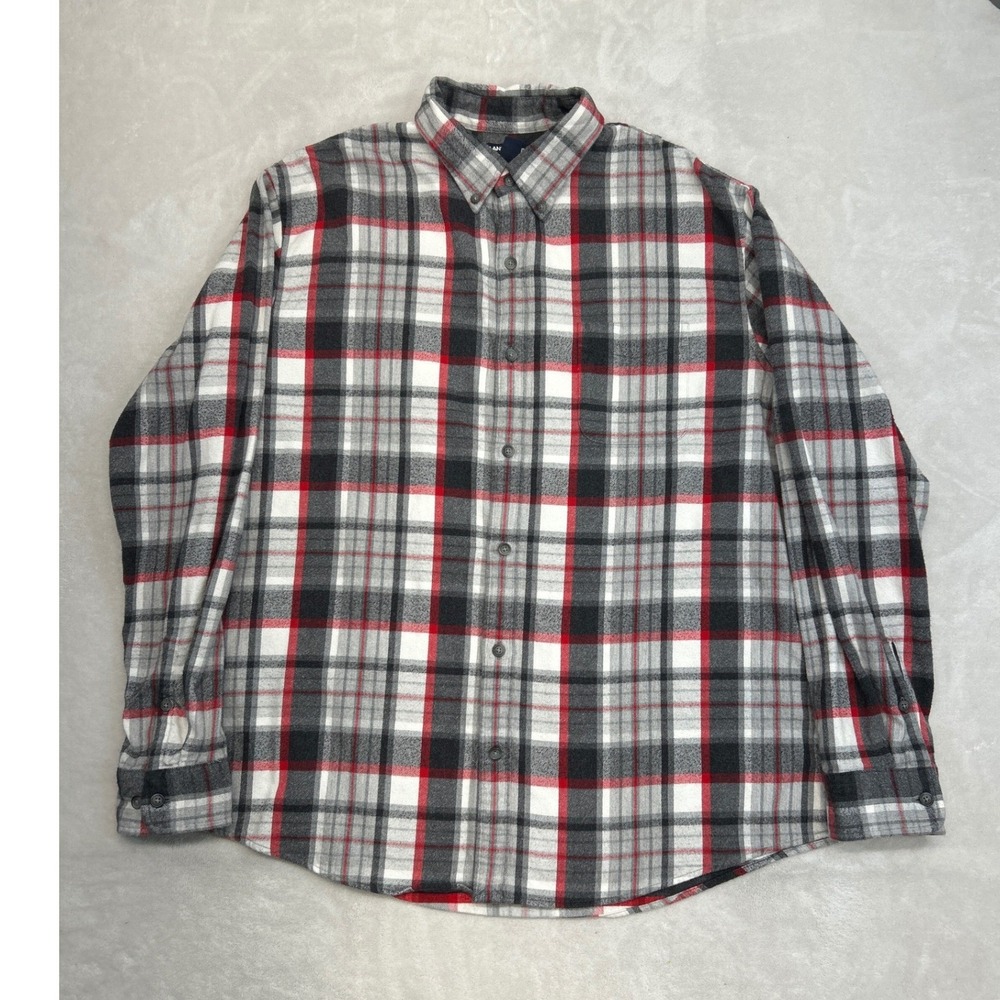 Lands' End Flannel Shirt Mens XL Red White Black Plaid Button Down Gorpcore